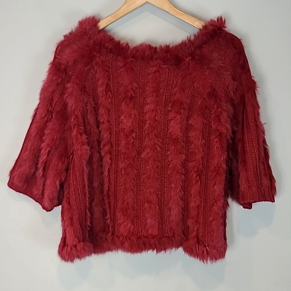Y2K Wool blend Faux Fur Sweater Red Oversized Winter Ski Bohemian Valentines - Picture 5 of 8